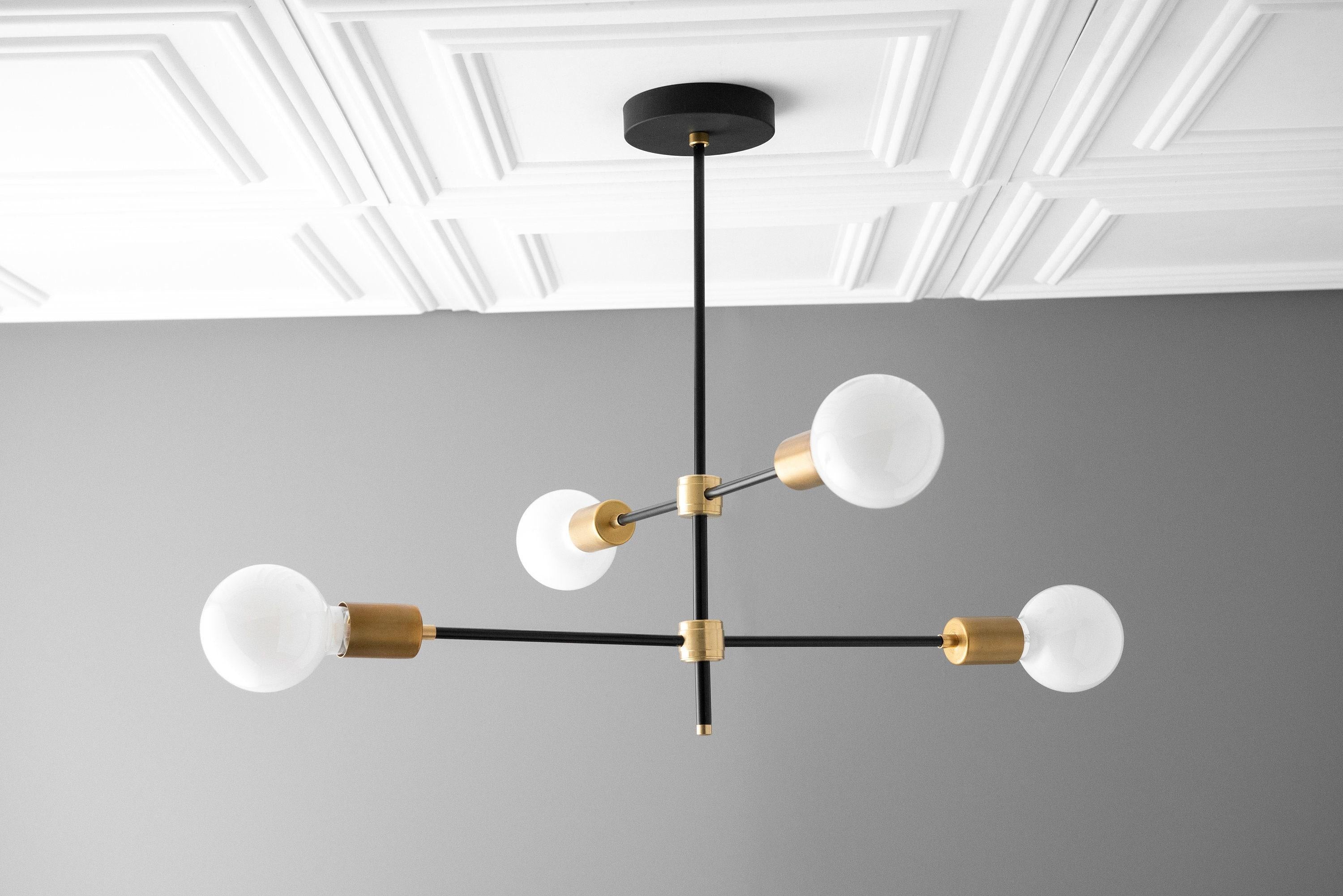 Mobilux Line Black and Brass Chandelier - Contemporary Globe Ceiling Hanging Light T337