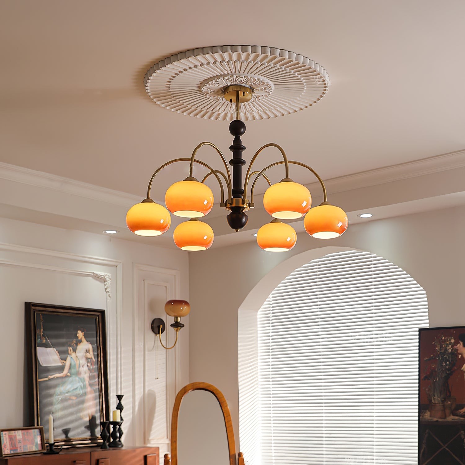Vintage Bauhaus Persimmon Chandelier M422
