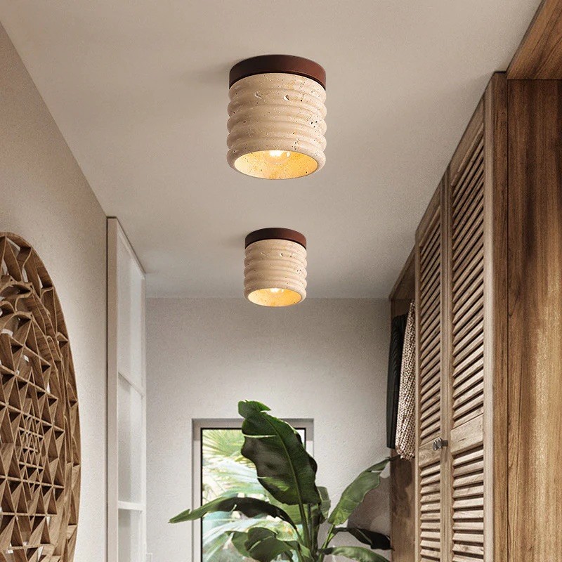 Medieval Wabi-Sabi Travertine Light – Cylinder Ceiling Lamp S293