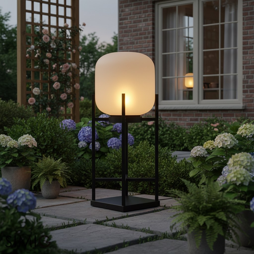 Minimalist Lantern Floor Light – Glass Shade for Outdoor Spaces