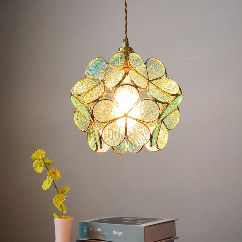 Nordic Brass Flower Petal Glass Pendant Light S10