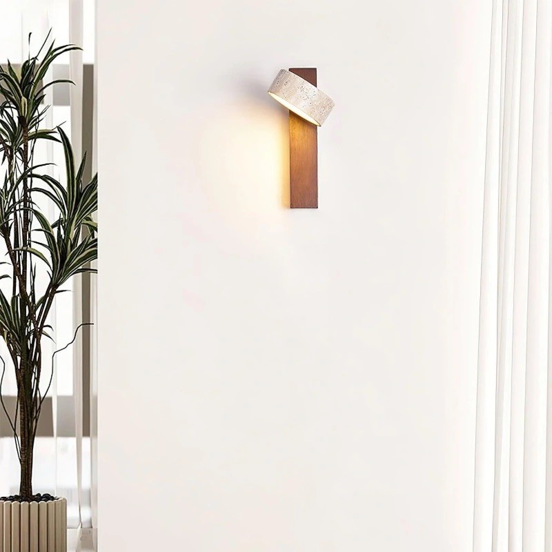 Vintage Rotatable Wall Lamp - Travertine Base & Wooden Stand S312
