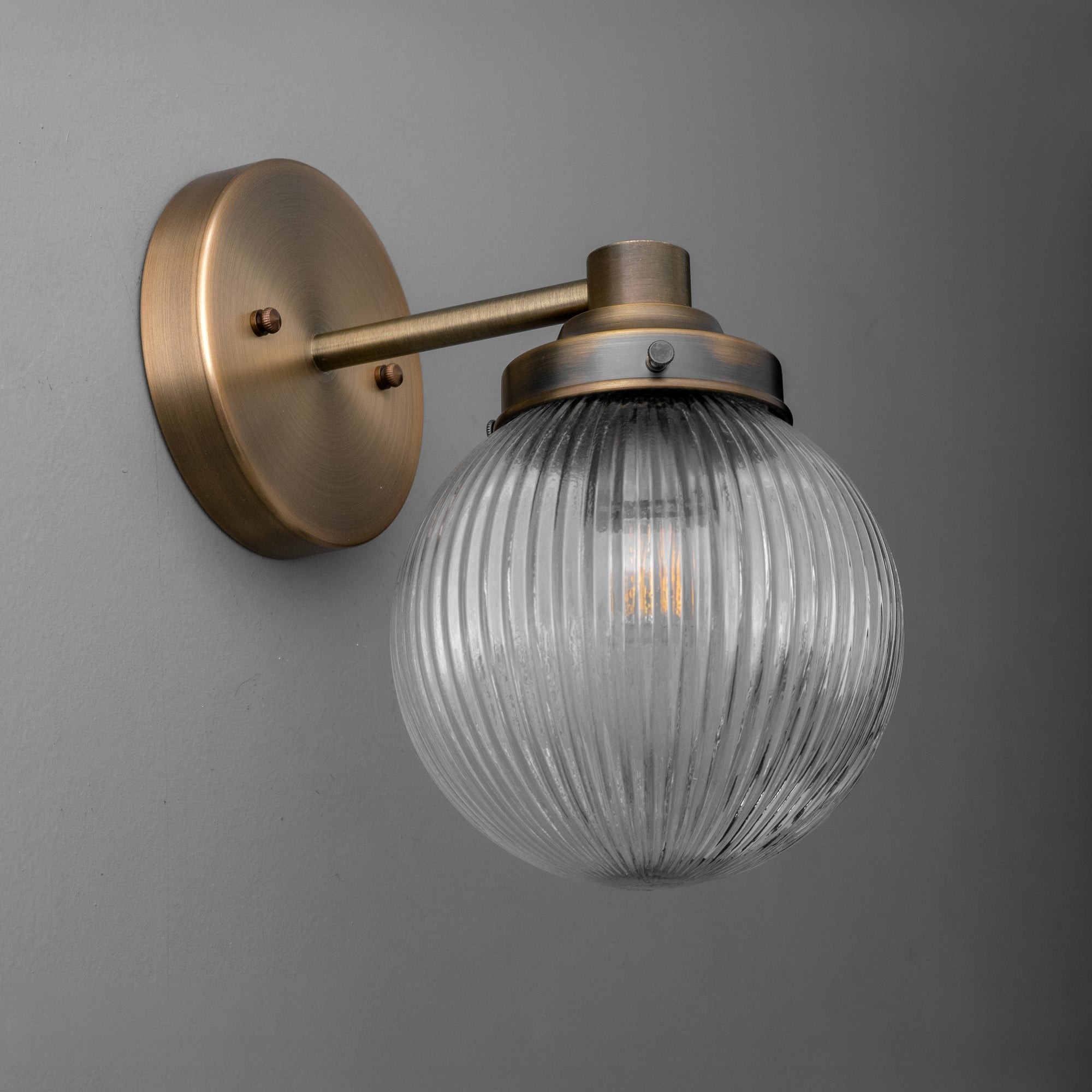 Glorica Glass Aged Brass Wall Sconce - Ribbed Glass Shade Industrial Style Lighting T410