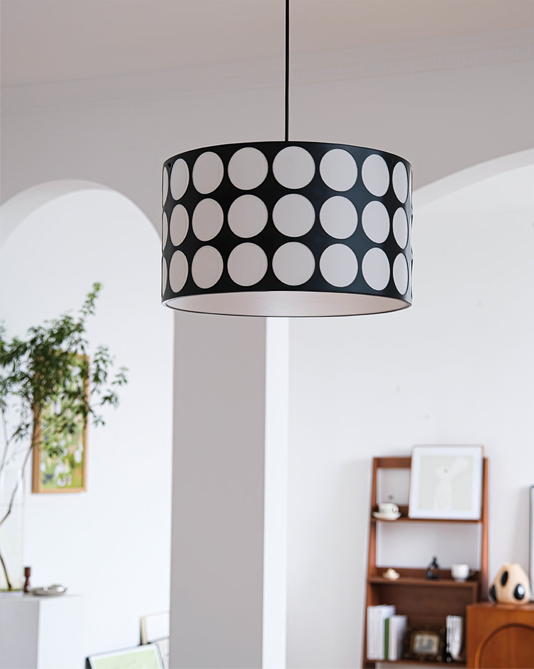 Fabric Drum Polka Dots Pendant Lamp S365