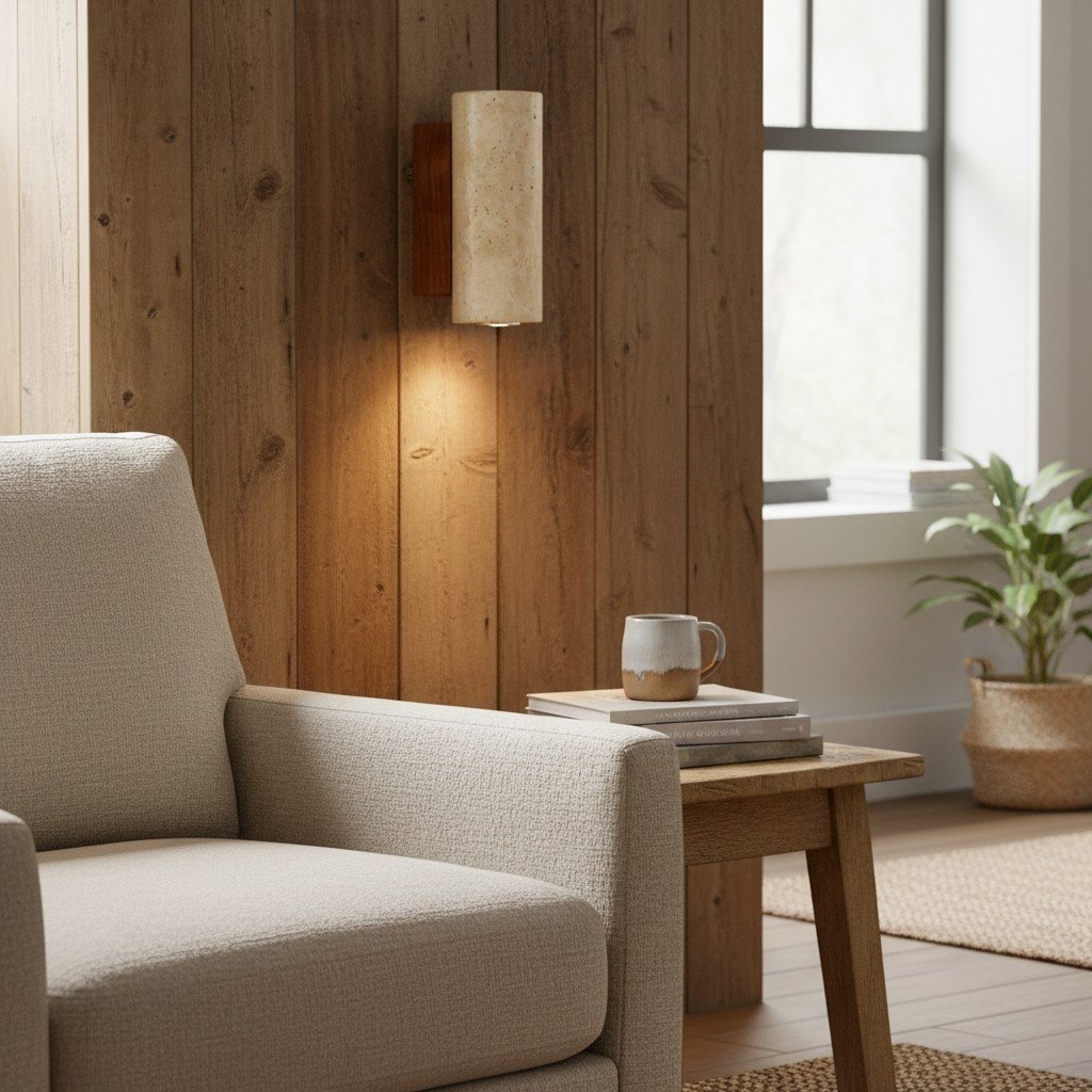 Slivara Natural Stone Backplate with Warm Amber Shade - Vintage Modern Slivara Wall Sconce T513