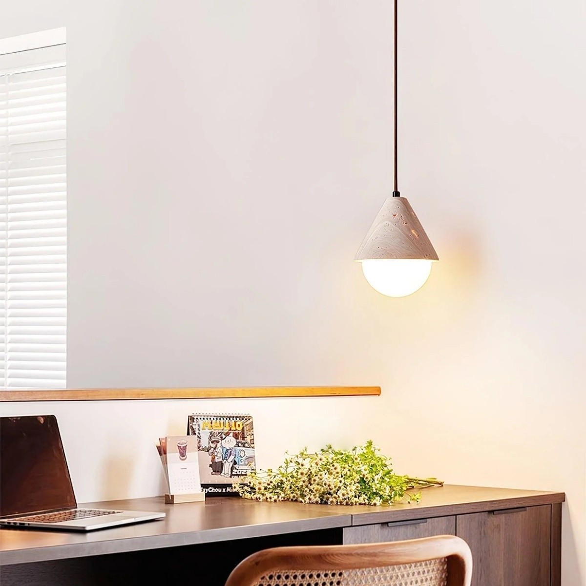 Modern Cone Travertine Pendant Lamp With Glass Globe Design S273