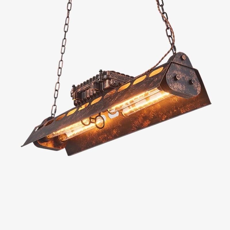 Industrax Steampunk  Linear Chandelier - Vintage Metal Frame Lighting for Dining or Living Room T510