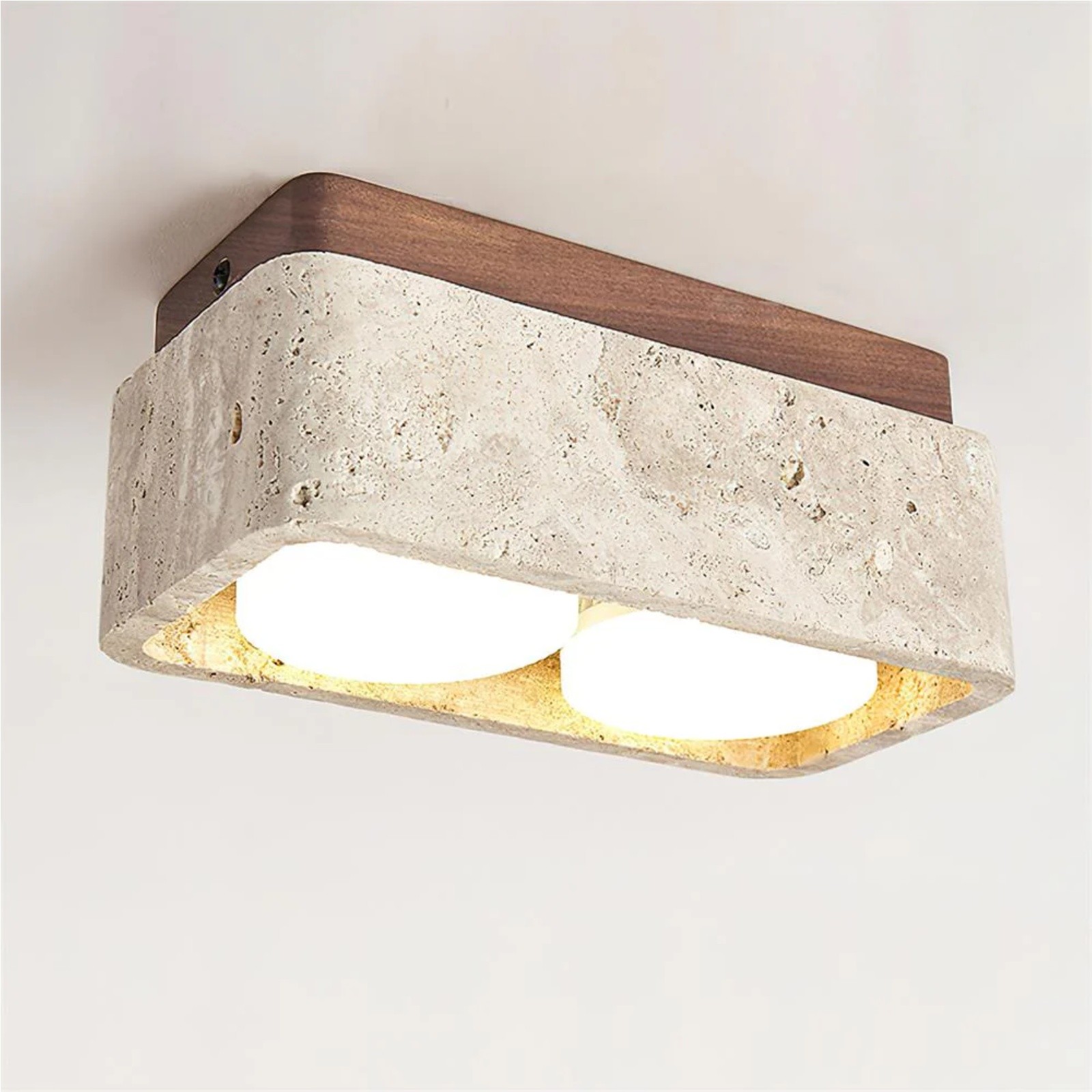 Natural Cube Design Travertine Ceiling Light With Wood Base S297