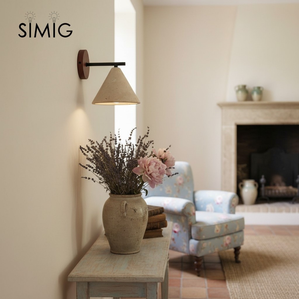 Textured Travertine Cone Wall Light - Minimalist Bedroom Sconce M56