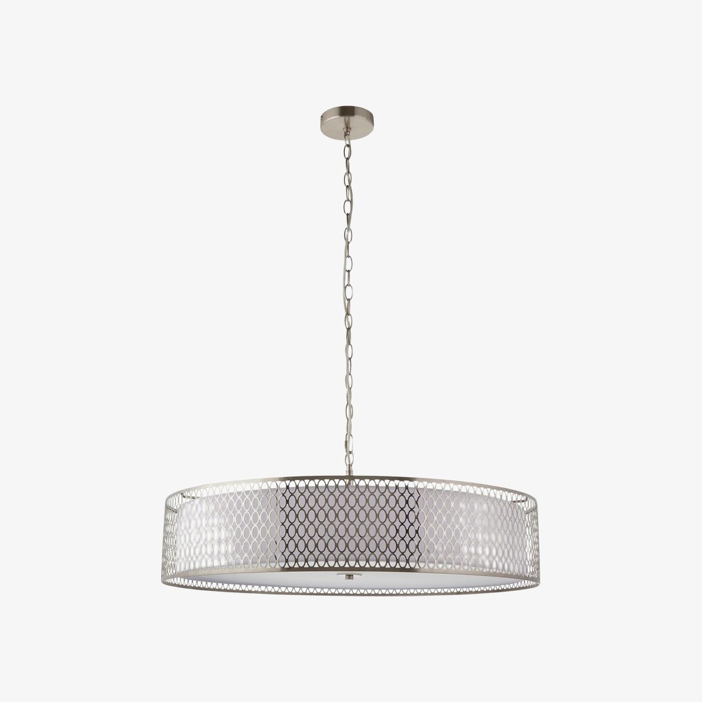 Liorin Geometric Pendant Lamp - Modern Fretwork Metal and Fabric Shade Pendant for Interiors T906