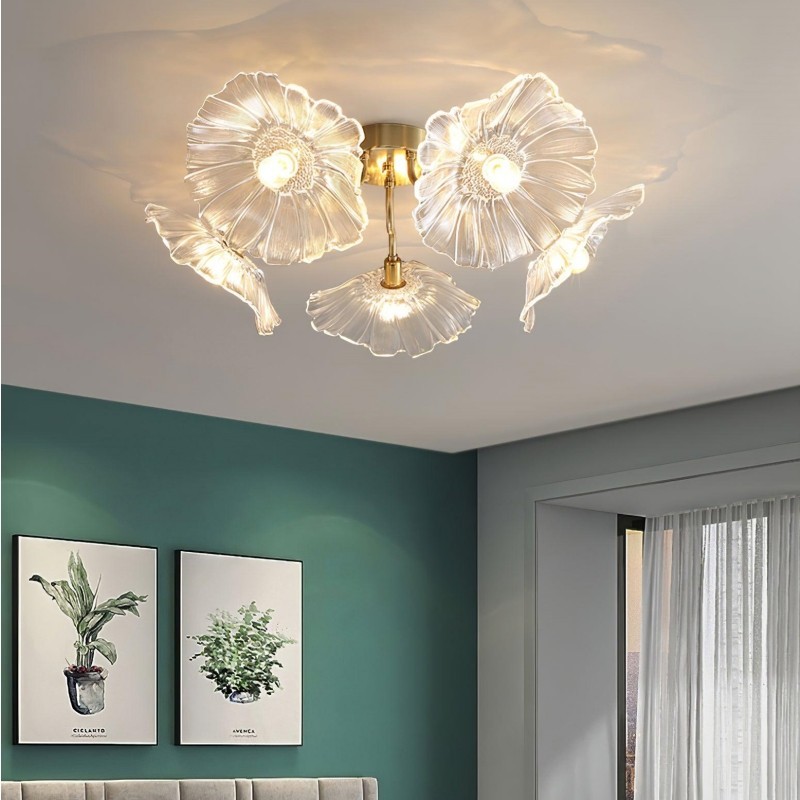 Lotus Leaf Glass Ceiling Lamp for Living Room