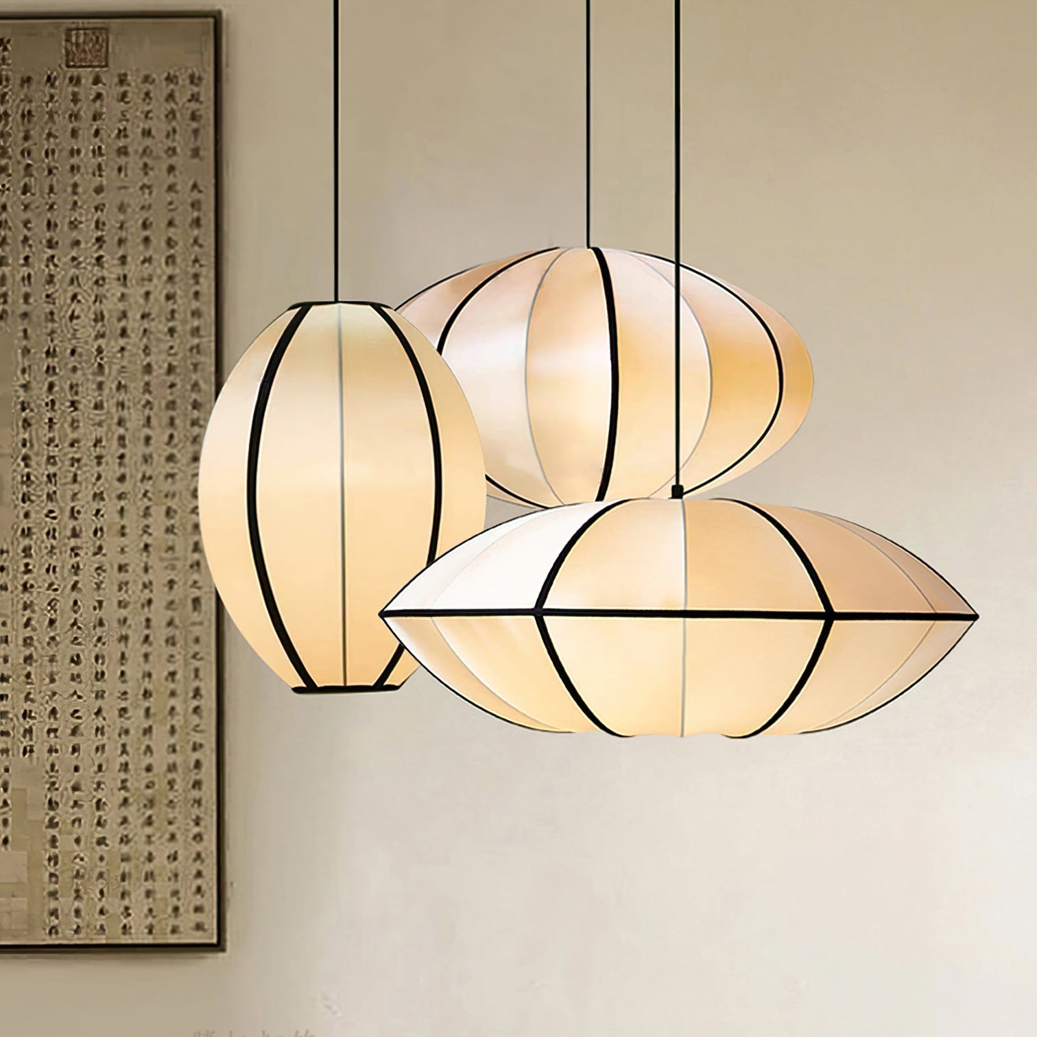 Vintage Silk Lantern Pendant Lamp M473