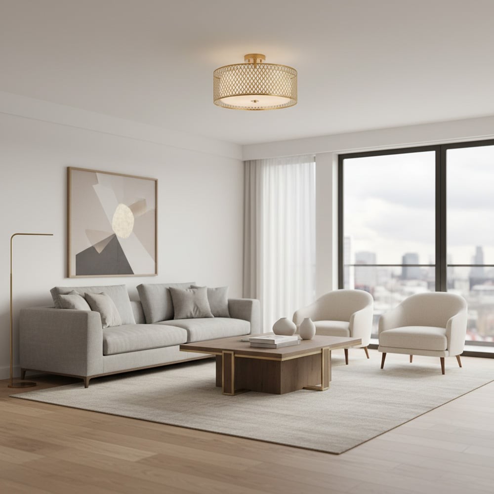 Modern 3 Light Mesh Design Ceiling Light - Metal for Living Room T467