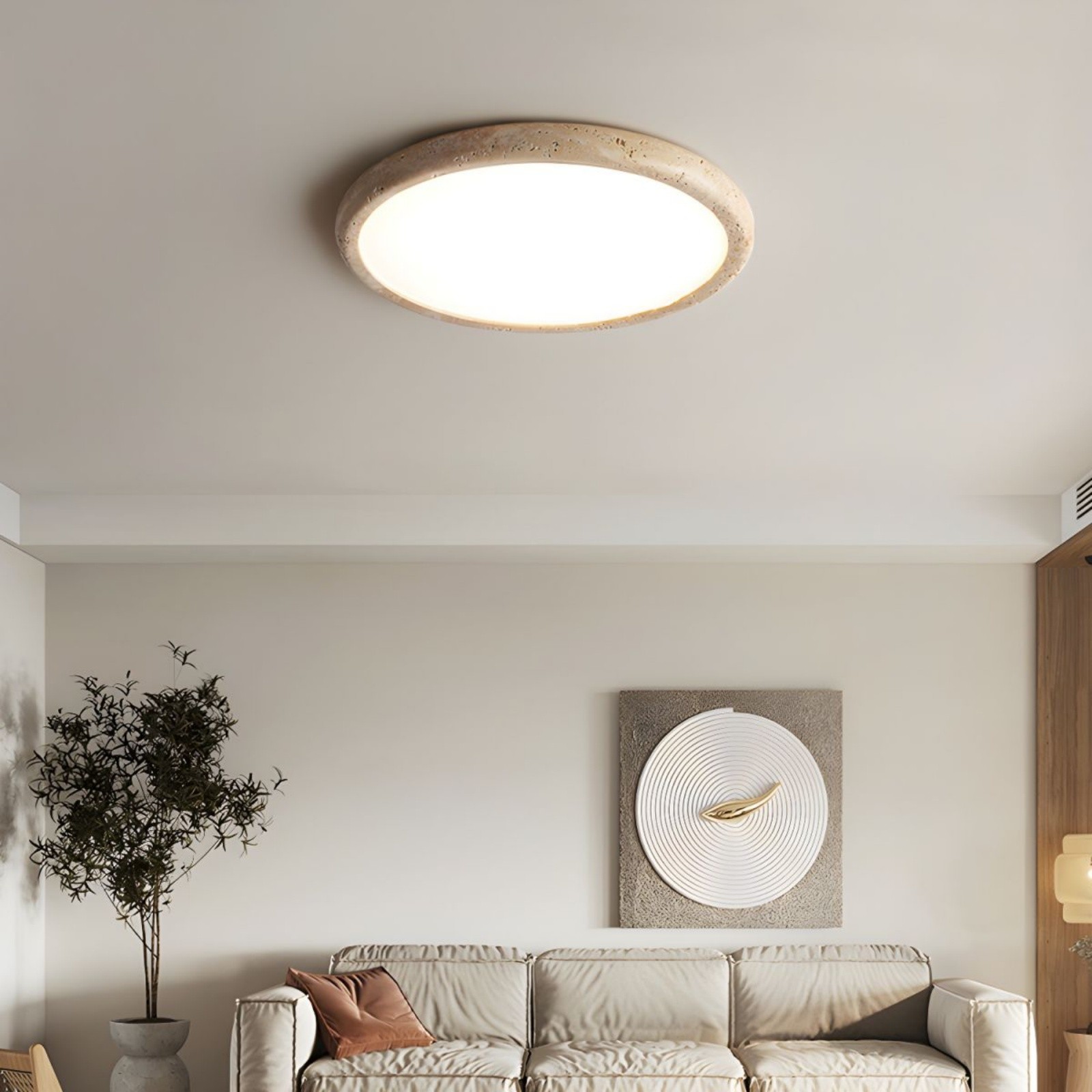 Travertine Disc Flush Mount Ceiling Light - Minimalist Design  Lighting S289