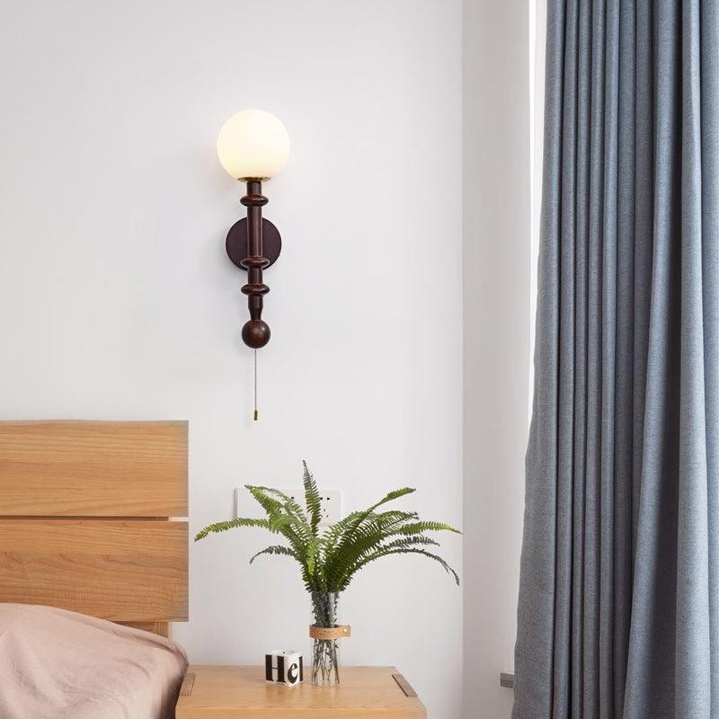 French Simple Vintage Bedside Wooden Glass Wall Lamp M322