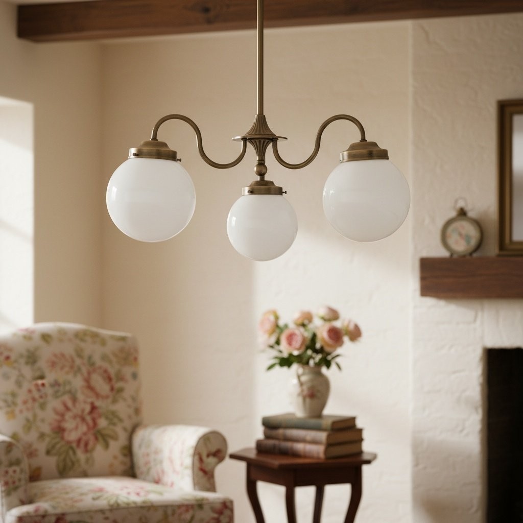 Glorica Glass Vintage Globe Chandelier - Brass 3-Light Frosted Glass Hanging Fixture T388