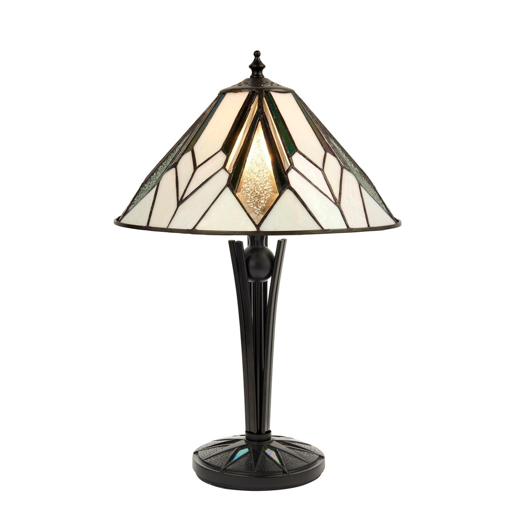 TF Astoria Art Deco Stained-Glass Table Lamp - Bevelled & Iridescent Shade for Bedroom or Living Room T852