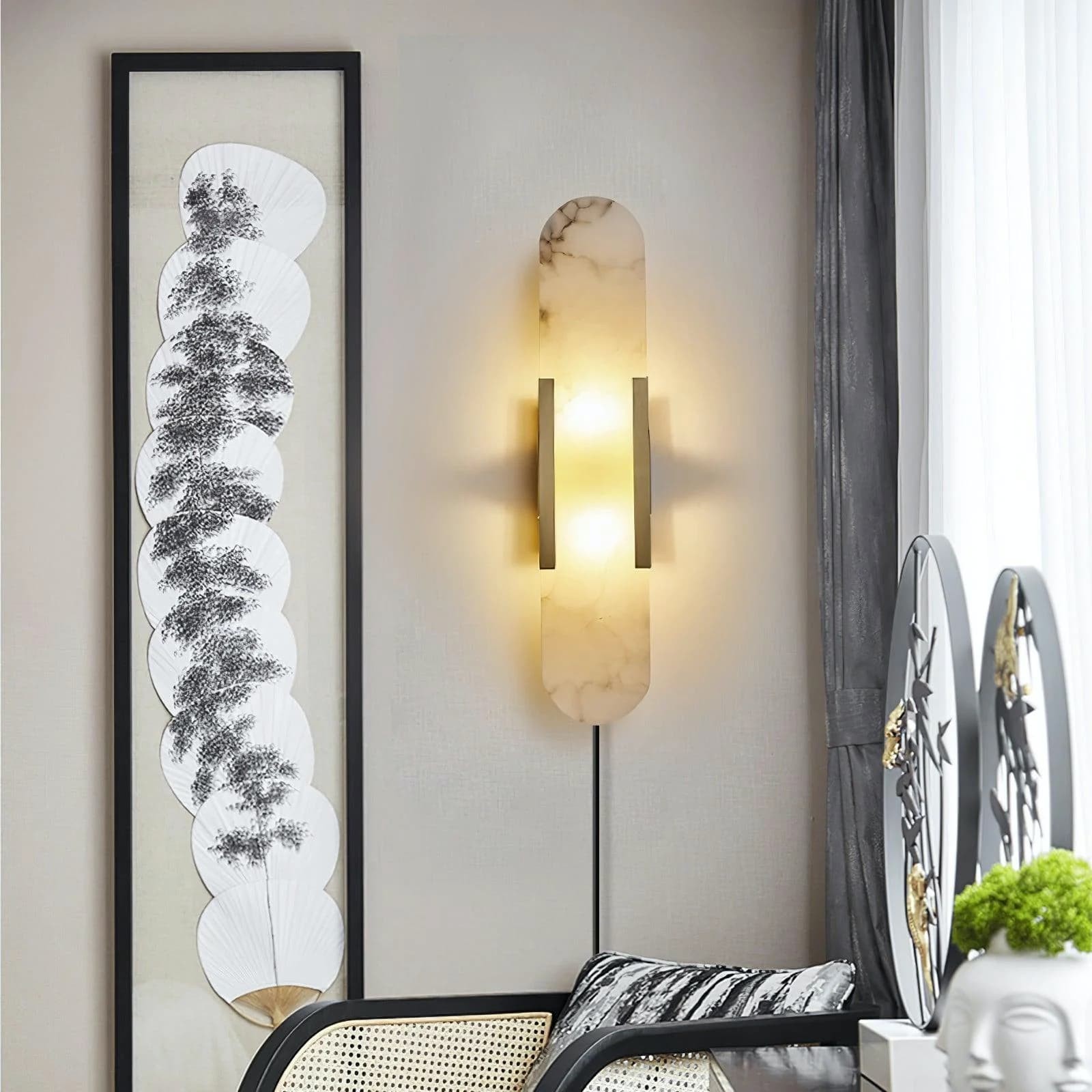 Alabaster Elongated Plug In Wall Lamp M135