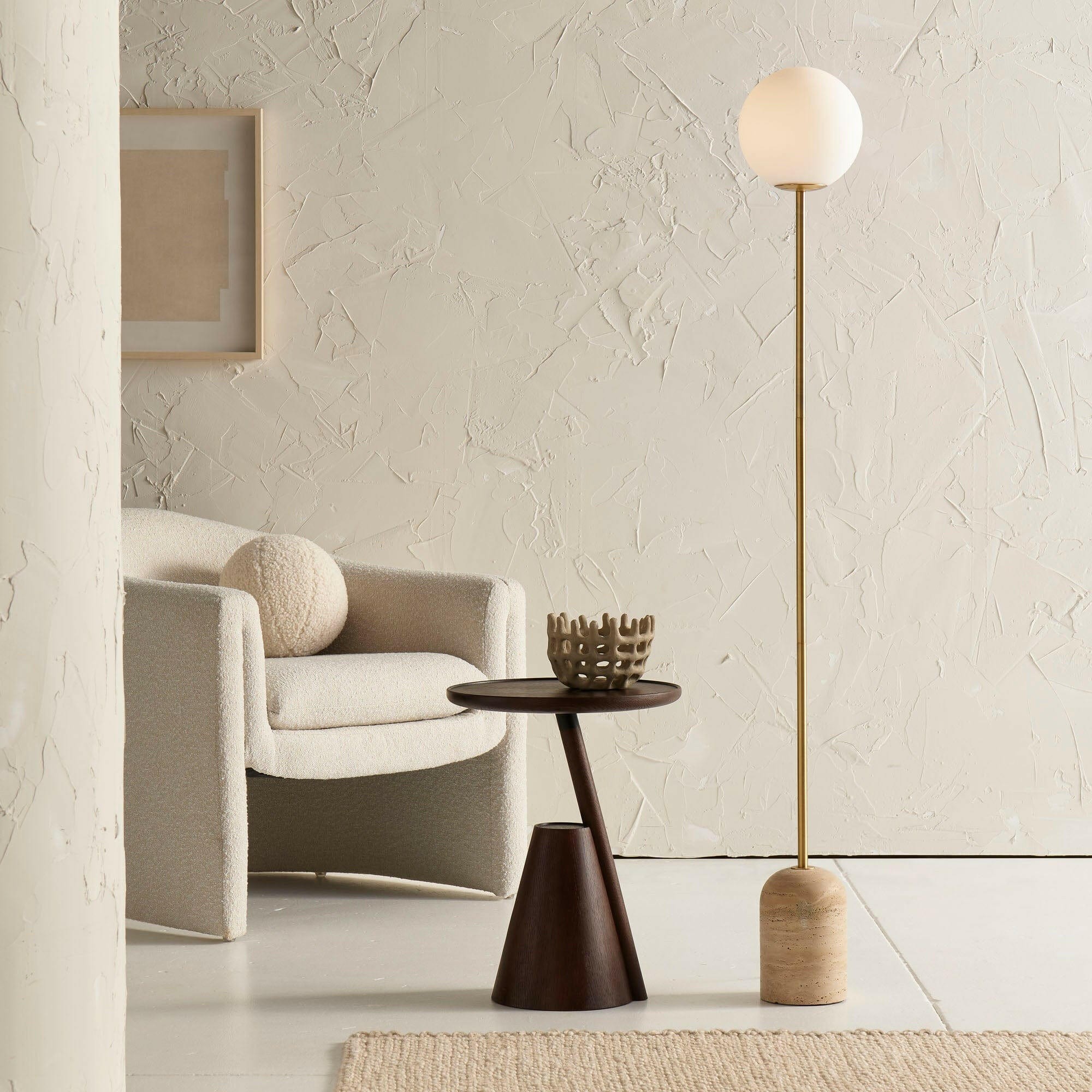 Modern Minimalist Travertine Base Glass Orb Floor Lamp G61