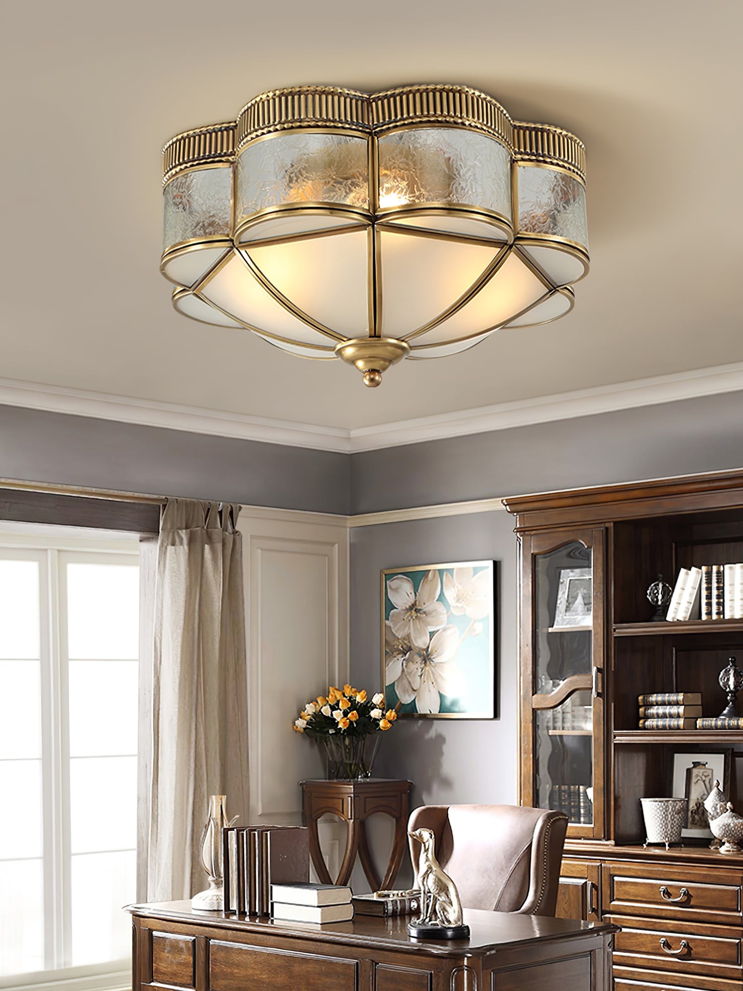 Brass Domed Flush Ceiling Lamp M470