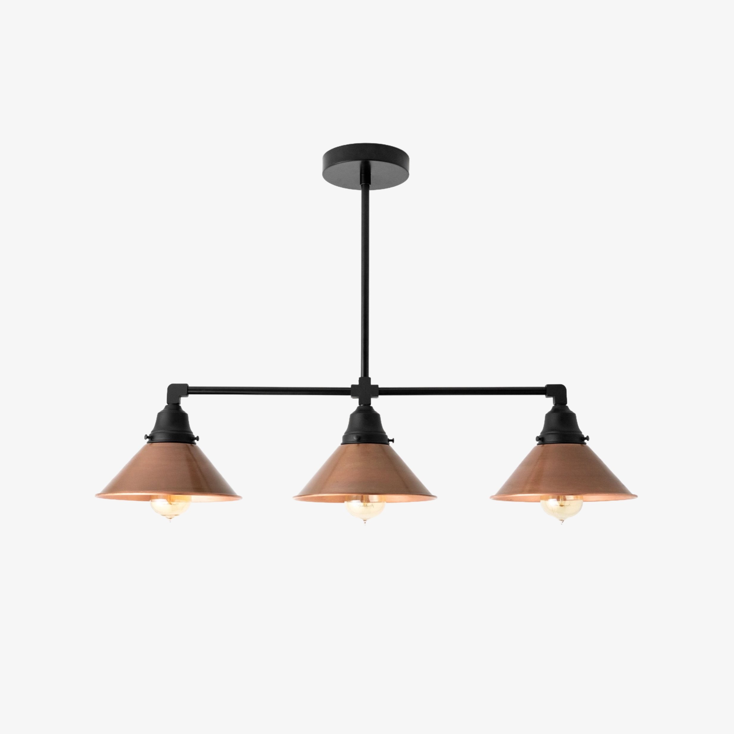 Conique Metal Hand-Aged Copper Chandelier - 3 Light Industrial Pendant - Island Lighting T389