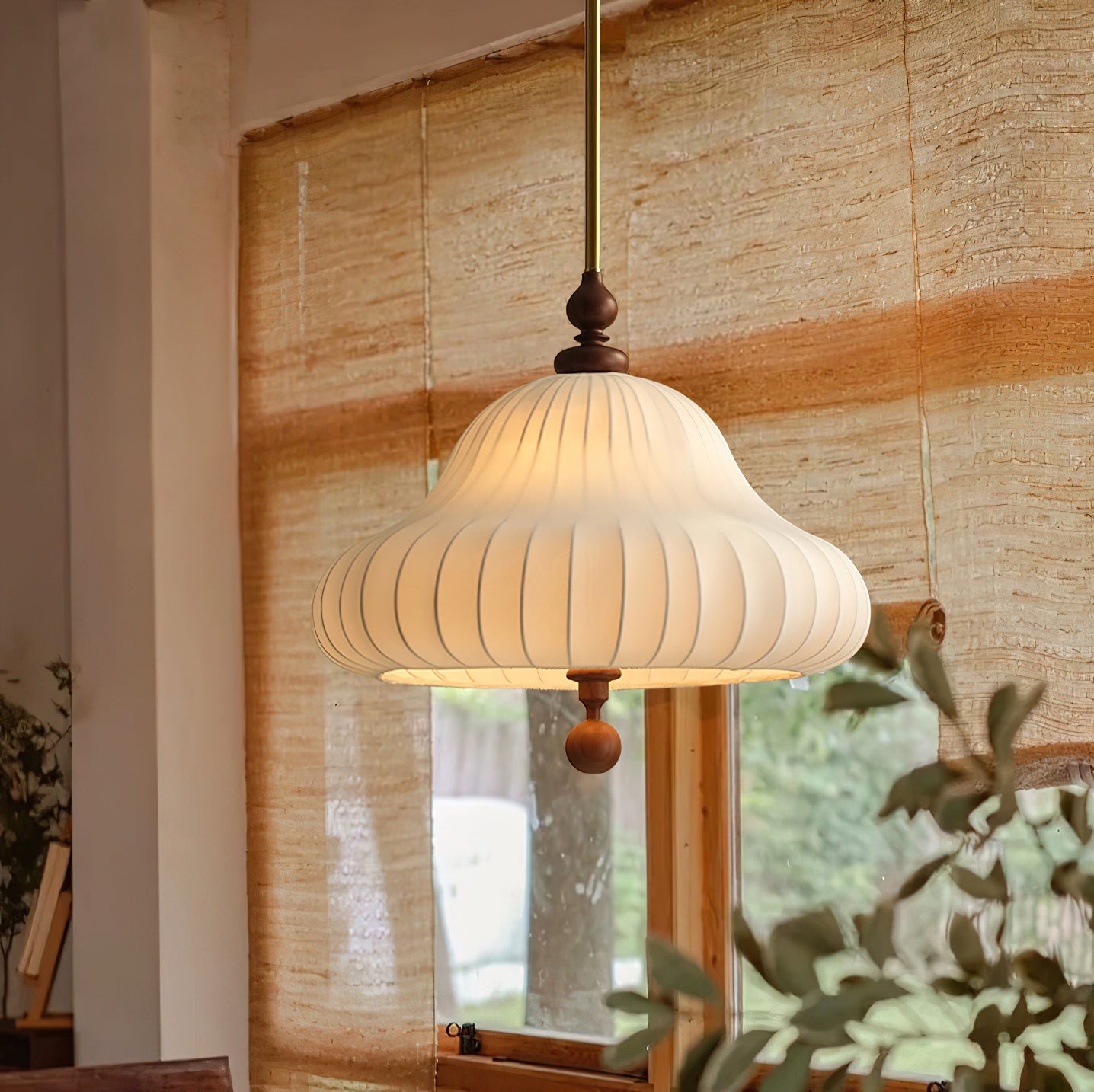 Modern Creative Retro Wabi-Sabi Style Fabric Wood Pendant Light M359