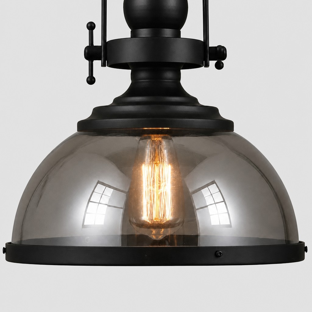 Ivoran Industrial Metal Smoky Glass Pendant Lamp - Suitable for Kitchen Island T2245
