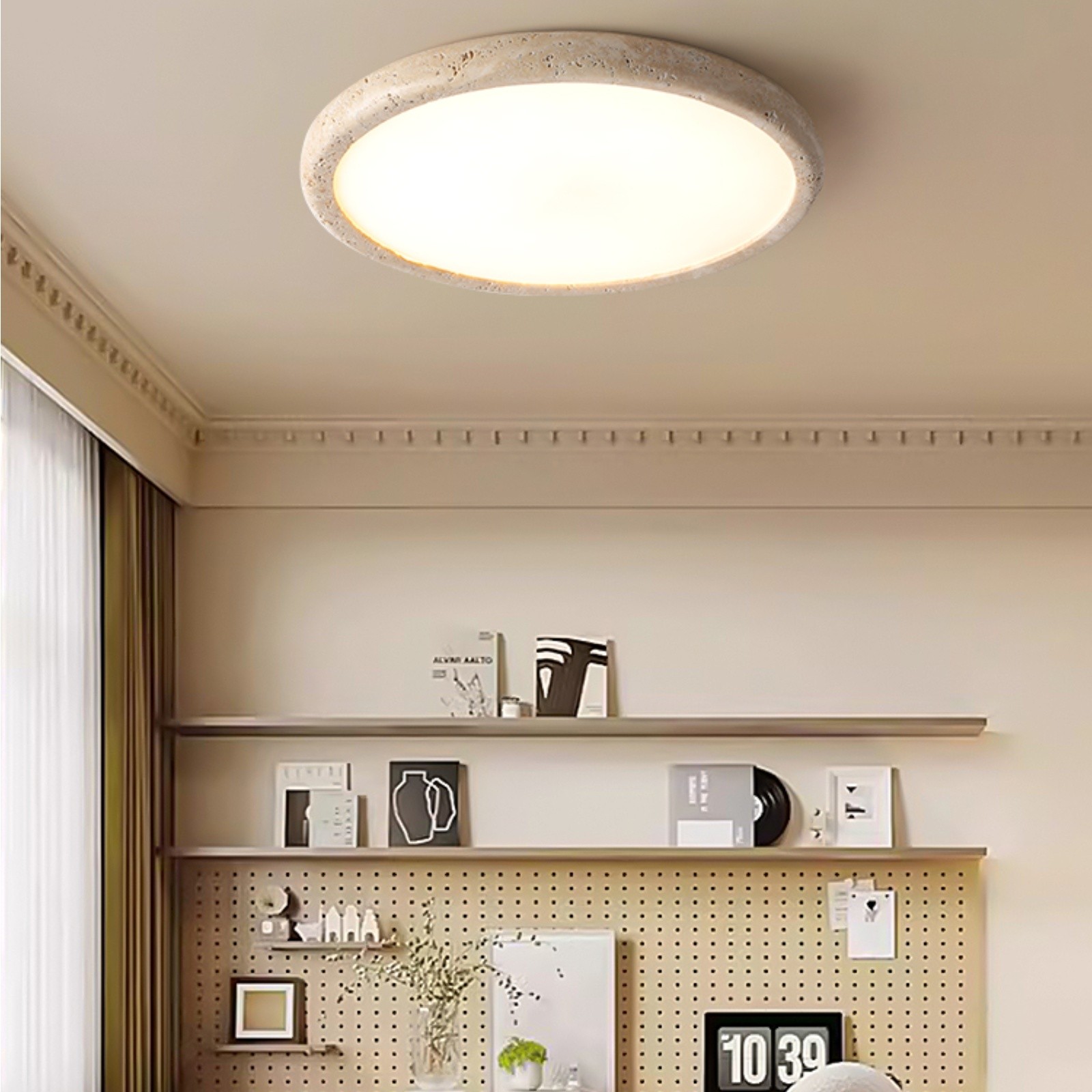Travertine Disc Flush Mount Ceiling Light - Minimalist Design  Lighting S289