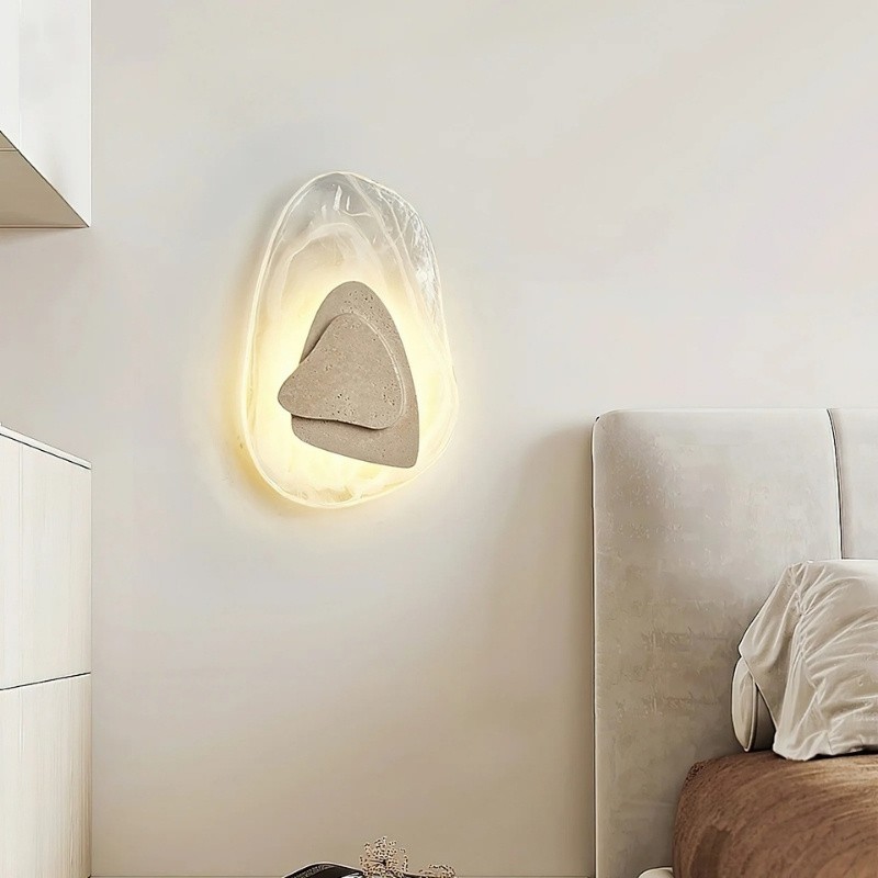 Minimalist LED Wall Lamp in Travertine & Smoke Texture Glass S331