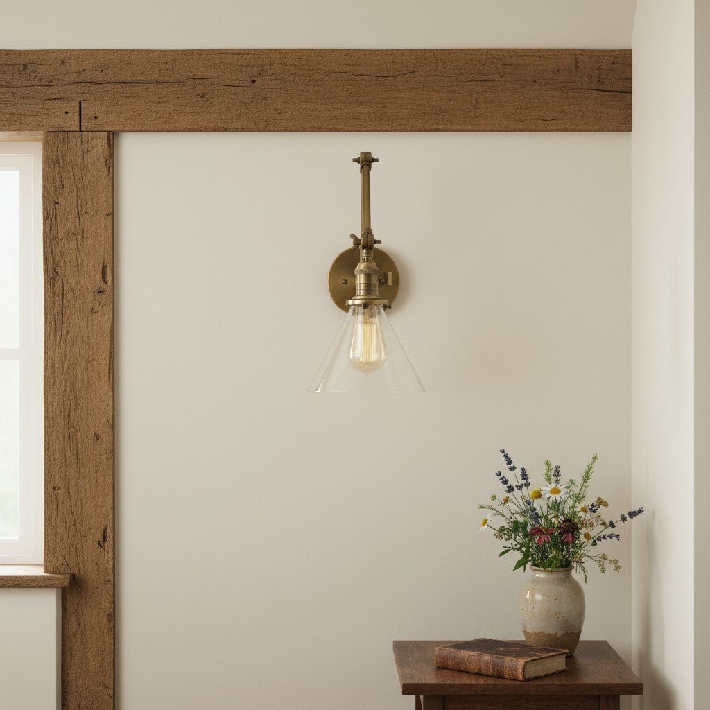 Conique Metal Industrial Wall Sconce with Adjustable Arm - Vintage Glass Cone Shade T311