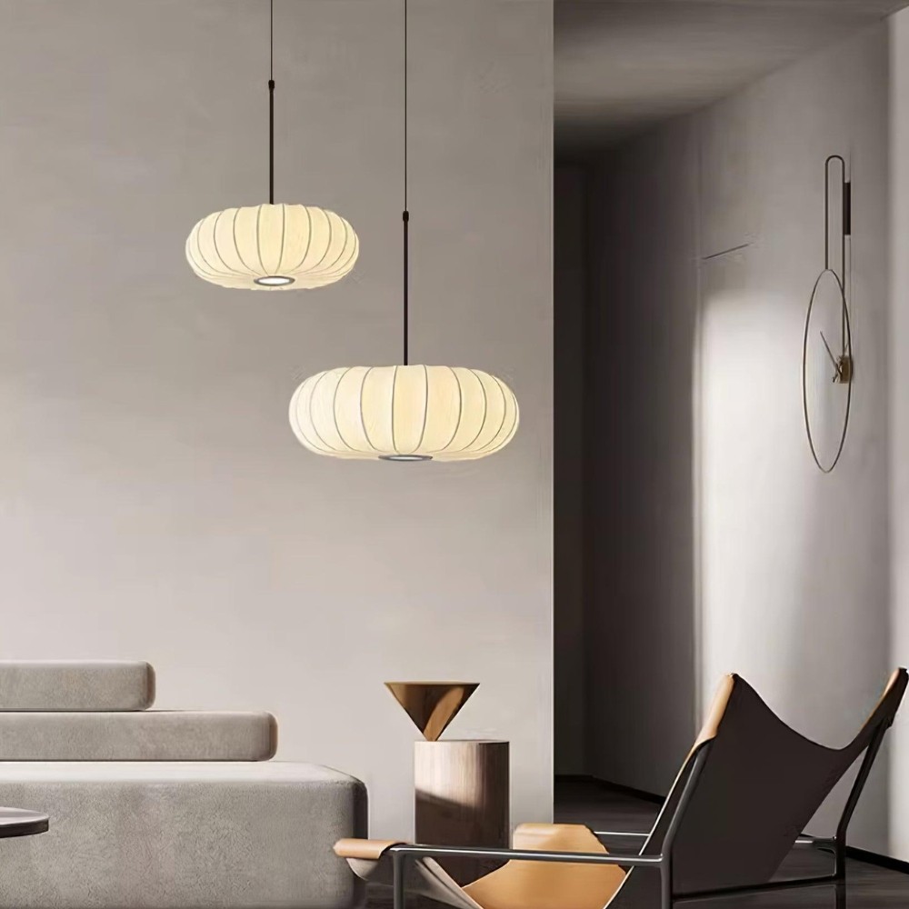 Simple Wabi-sabi White Lantern Fabric Pendant Lamp M06