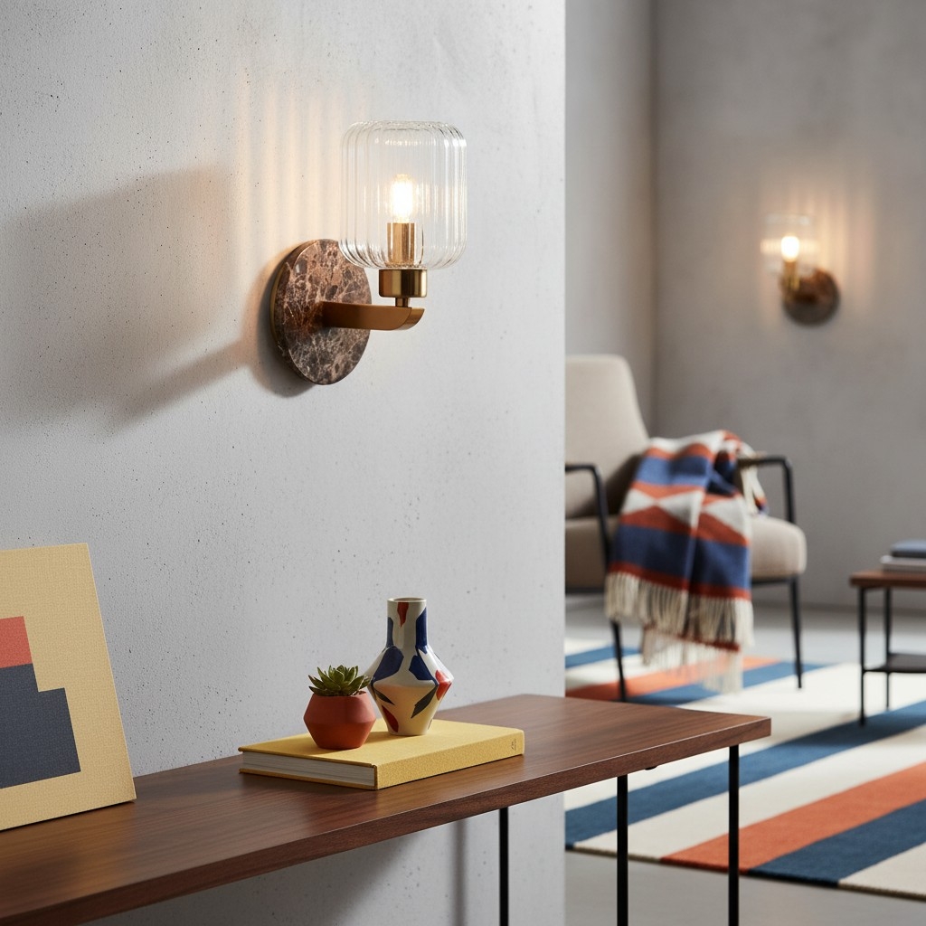 Korlisse Modern Marble Wall Light - Vintage Brass & Clear Glass Accent for Living Room and Hallway T950