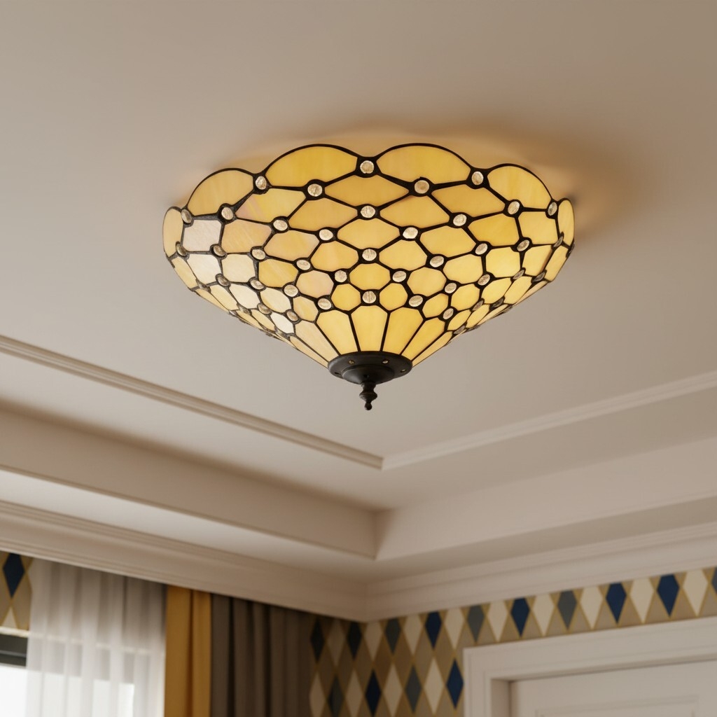 TF Pearl Handcrafted Tiffany Ceiling Light - Art Deco Stained Glass Light for Hallway or Living Room T997