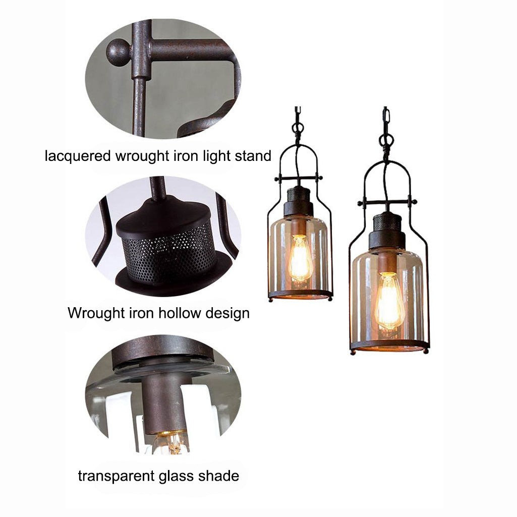 Industrial Vintage Iron Glass Jar 1-Light Pendant Light G30