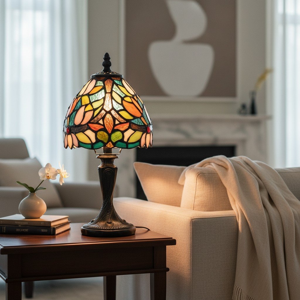 Calyra Vintage Floral Stained Glass Table Lamp - Art Deco Tiffany Style Accent Light for Bedside and Living Room T892