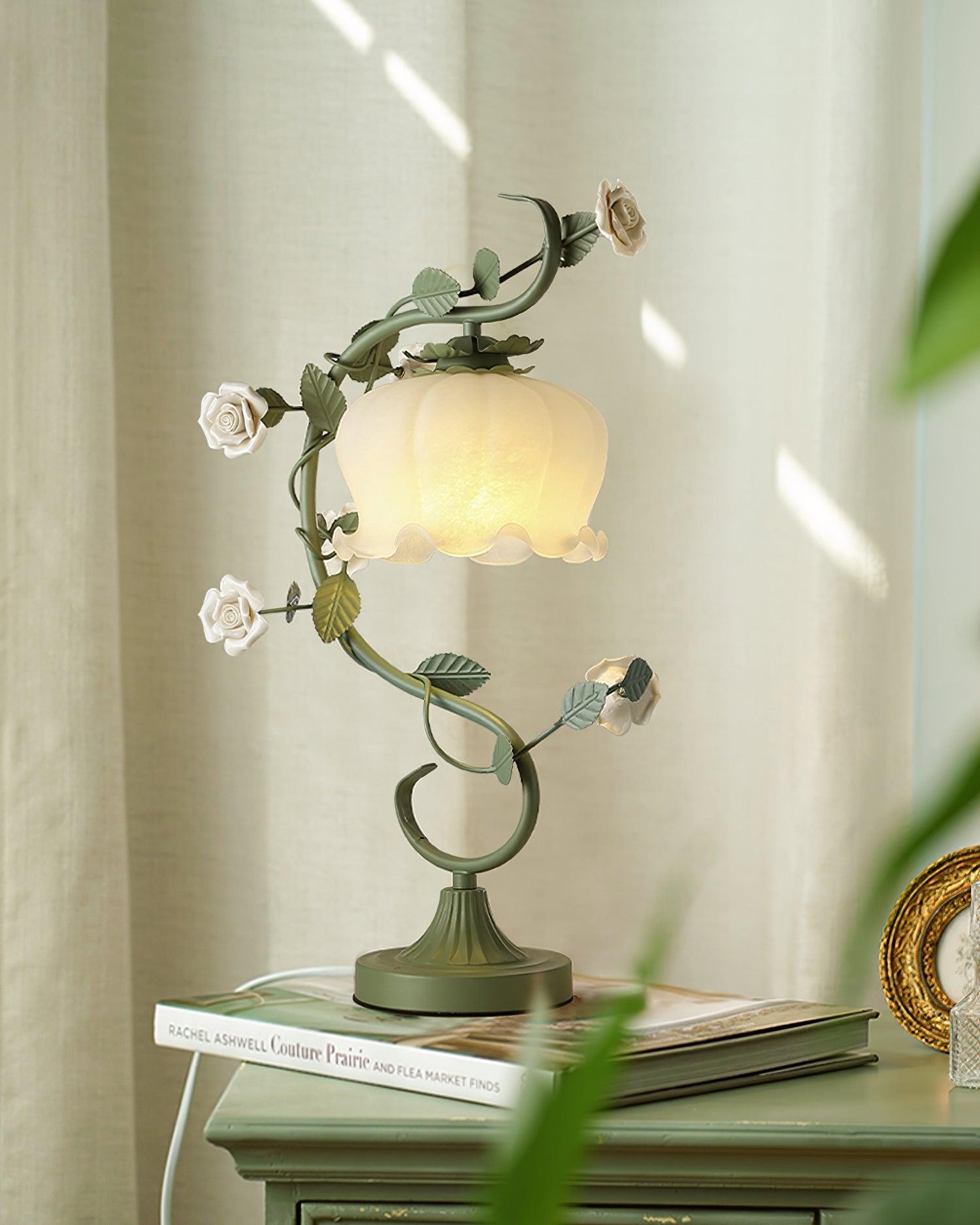 Green Pink White Rose Flower Table Lamp M107
