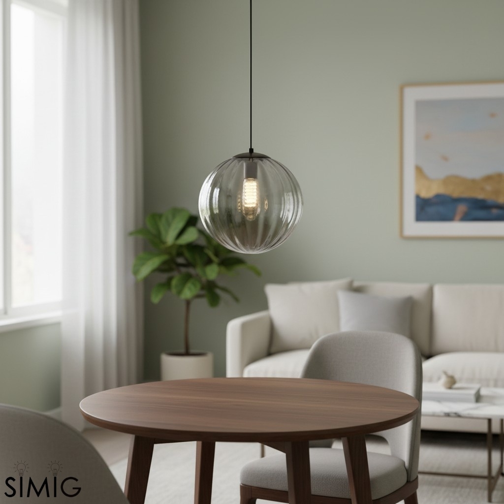 Lunorie Iron Metal Glass Globe Pendant Light - Sculpted Adjustable Pendant for Dining Spaces T570