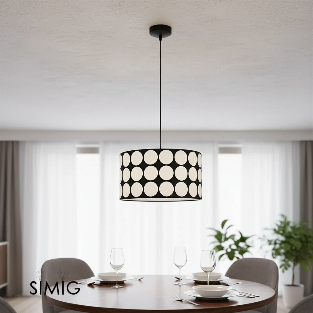 Fabric Drum Polka Dots Pendant Lamp S365