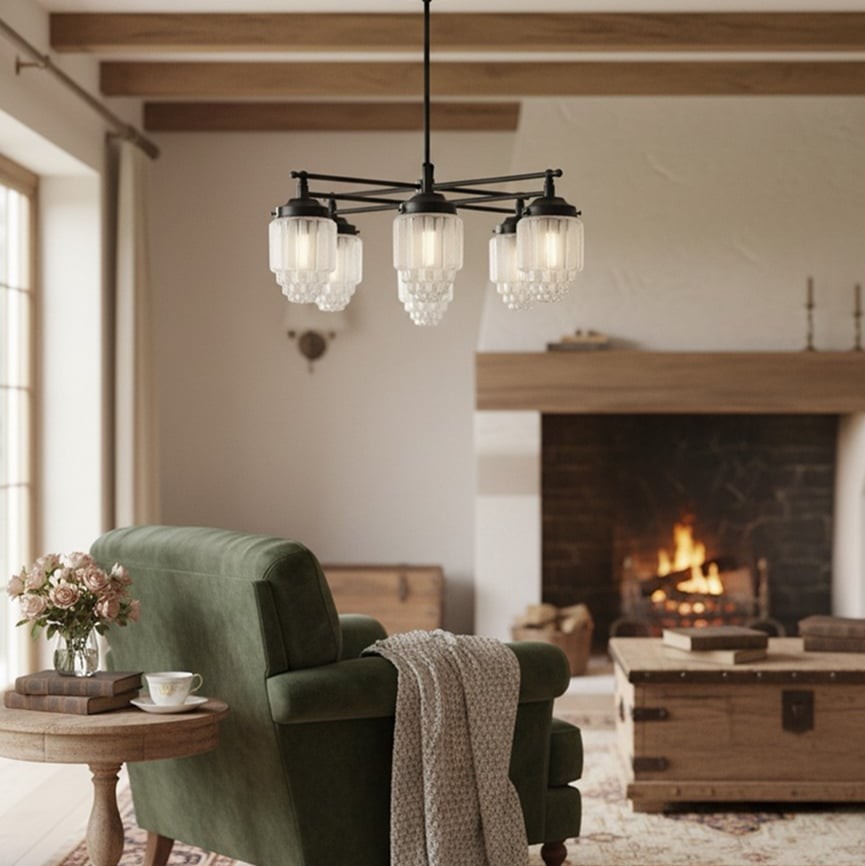 Tierlux Glass Chandelier – Vintage Brass Globe Lighting Fixture T357