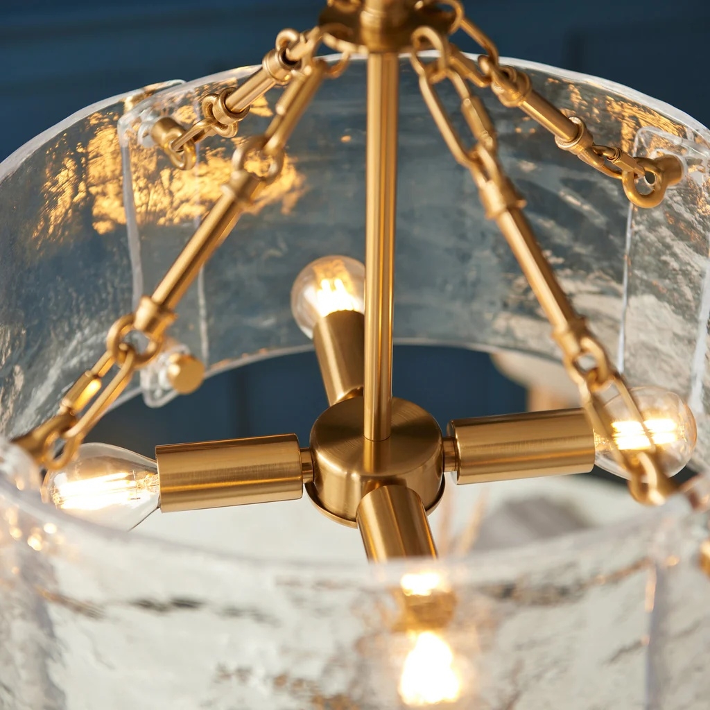 Panellux Decorative Pendant - Handcrafted Curved Glass Panels Brushed Brass Finish for Foyer T958
