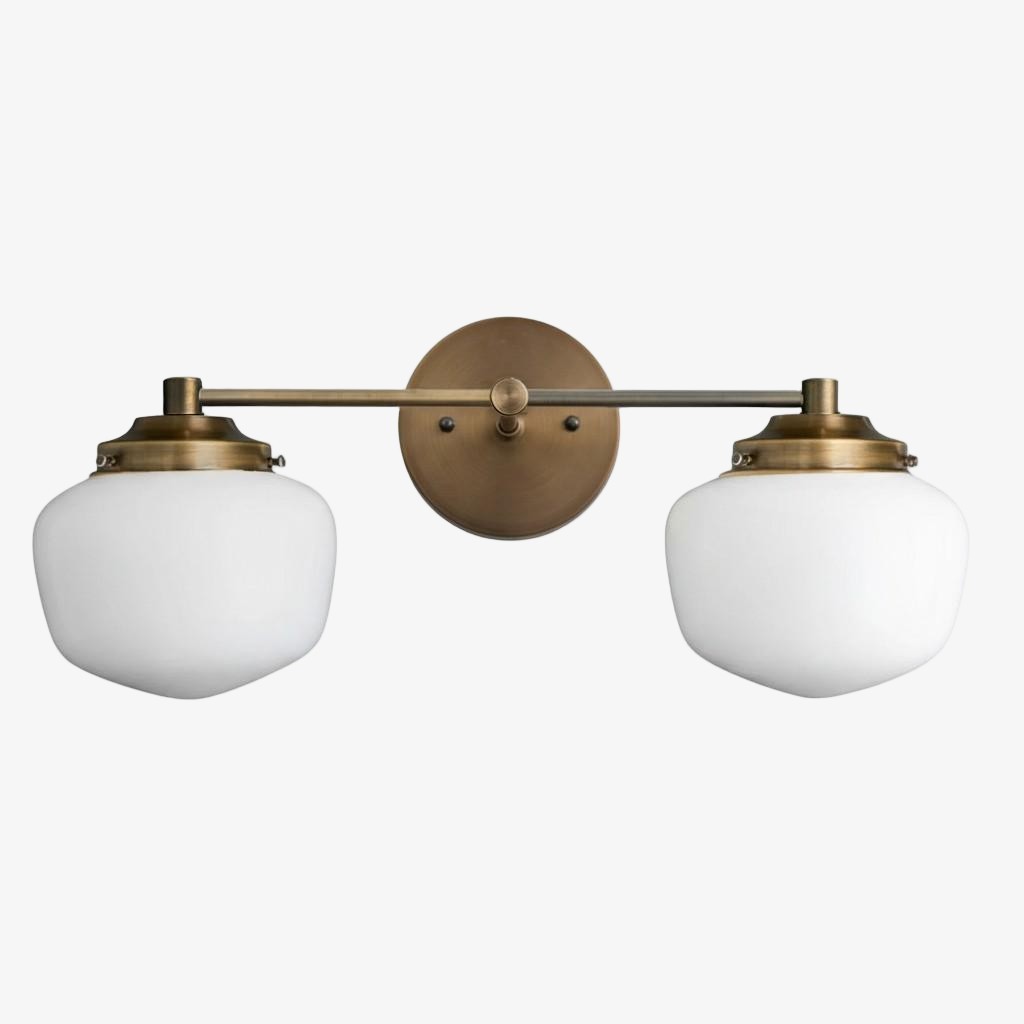 Opalume Glass Art Deco Vanity Light - Bathroom Wall Sconce with White Glass Shades T306