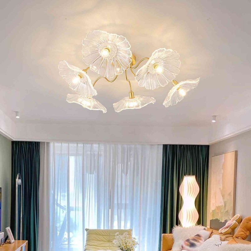 Lotus Leaf Glass Ceiling Lamp for Living Room