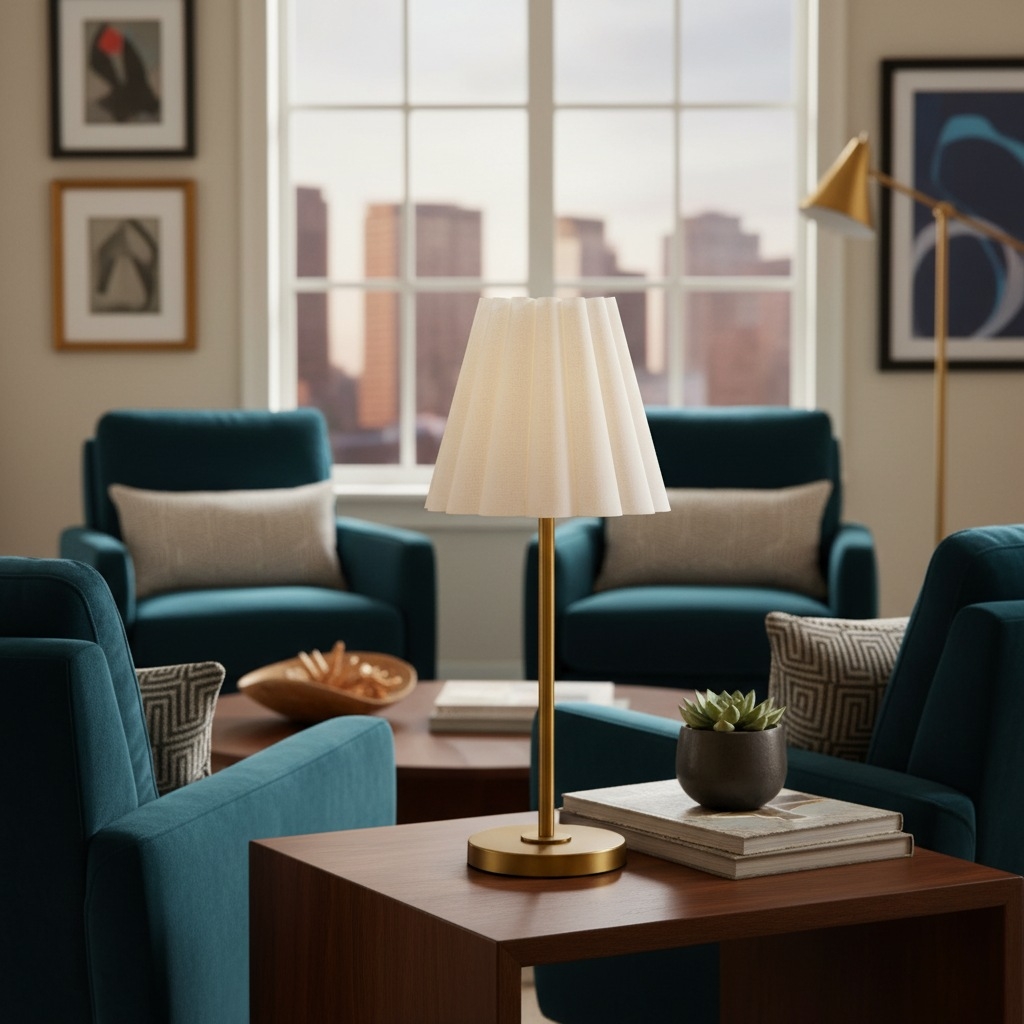 Ruffmeto Transitional Slim Table Lamp - Sculptural Shade Lighting for Living Room or Bedroom T672