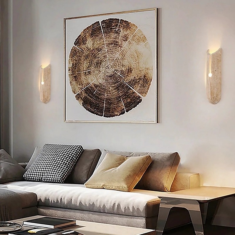 Cylindrical Y-Shaped Travertine Wall Lamp - Warm LED Light for Modern Homes S321
