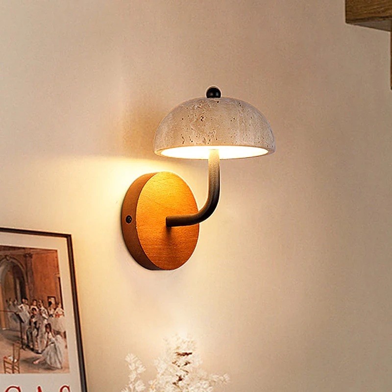 Travertine Umbrella Wall Lamp - Vintage Design with Integrated LED S314