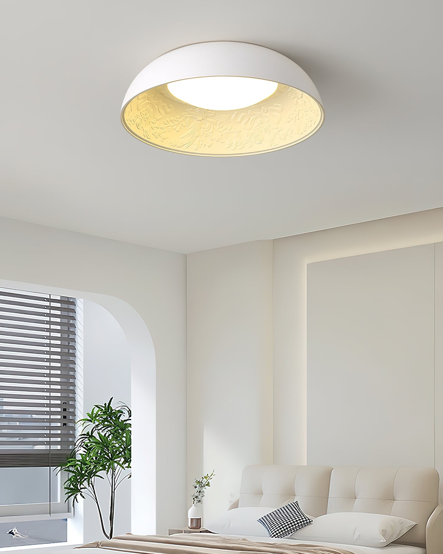 French Romantic Carved Round LED Ceiling Lamp M264