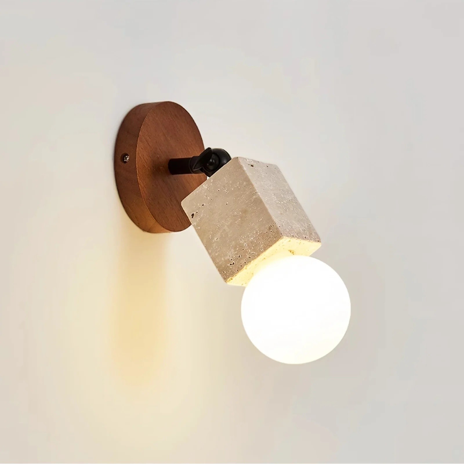 Geometric Travertine Cube With Glass Globe Wall Sconce S319