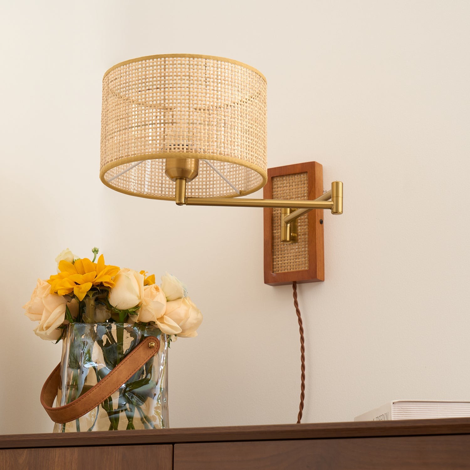 Rattan Swing Arm Wall Lamp P013
