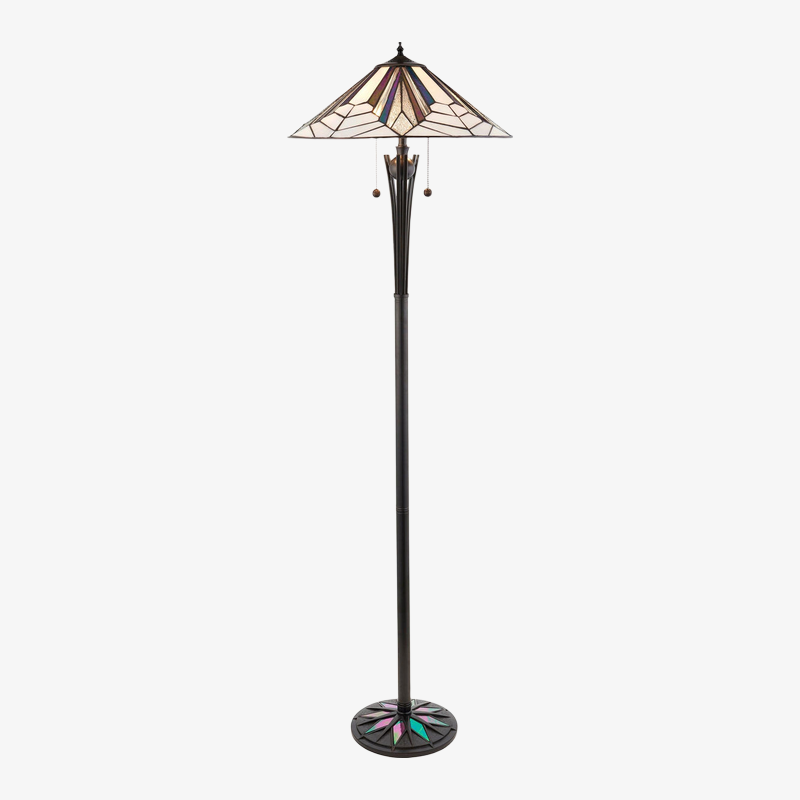 TF Astoria Art Deco Stained Glass Floor Lamp - Geometric Design Standing Light for Living Room T1024