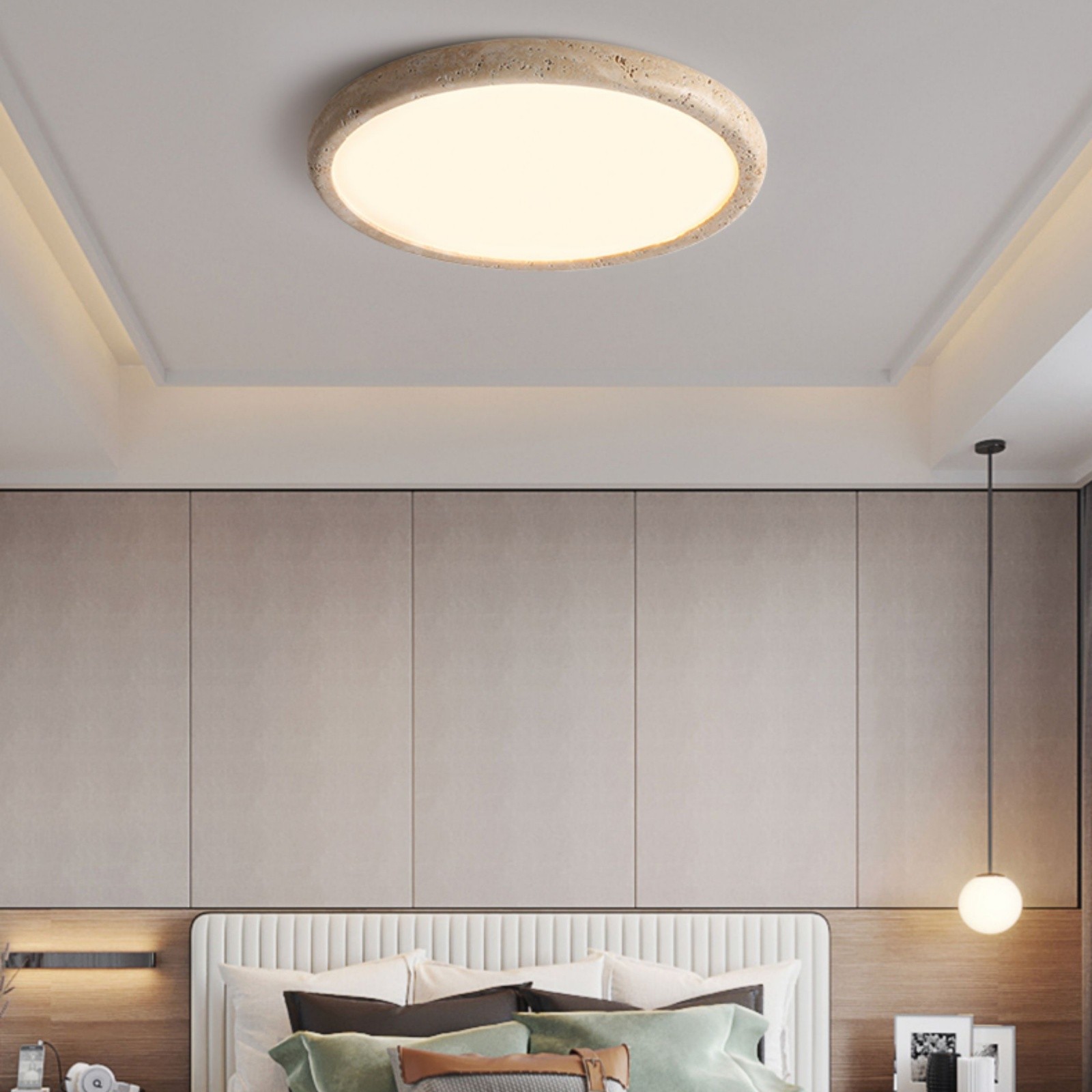 Travertine Disc Flush Mount Ceiling Light - Minimalist Design  Lighting S289